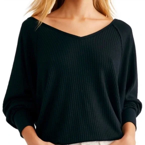 NWT Free People Free People Santa Clara Thermal black top tunic blouse black S - Picture 2 of 5